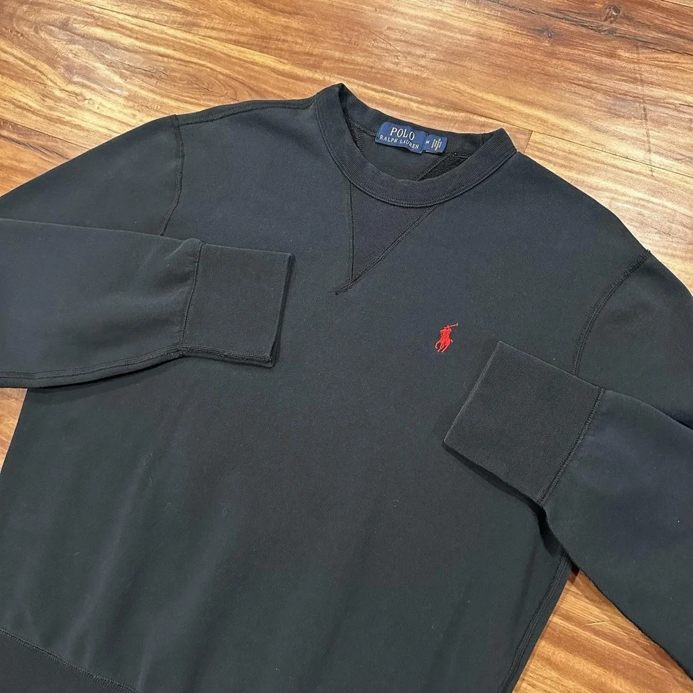Polo Ralph Lauren Sweatshirt Mens Medium Black Crewneck Pullover Pony Logo